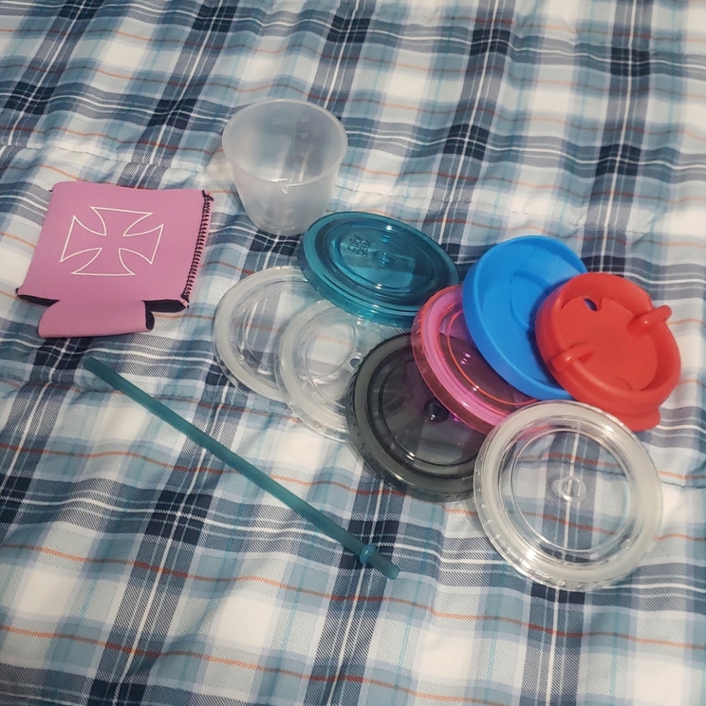 Misc lid beer coozie measuring cup lot